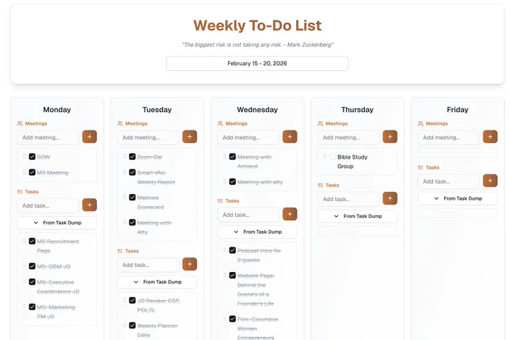 Preview of Kristy Yoder's free Weekly To-Do List planner with Monday to Friday columns